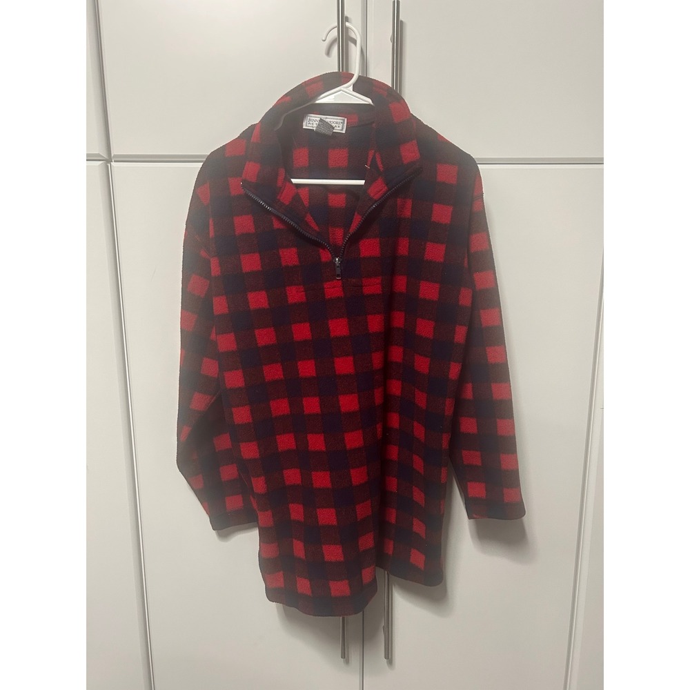 Jennifer Moore Activewear Red Black Buffalo Plaid Quarter Zip Fleece Pullover S